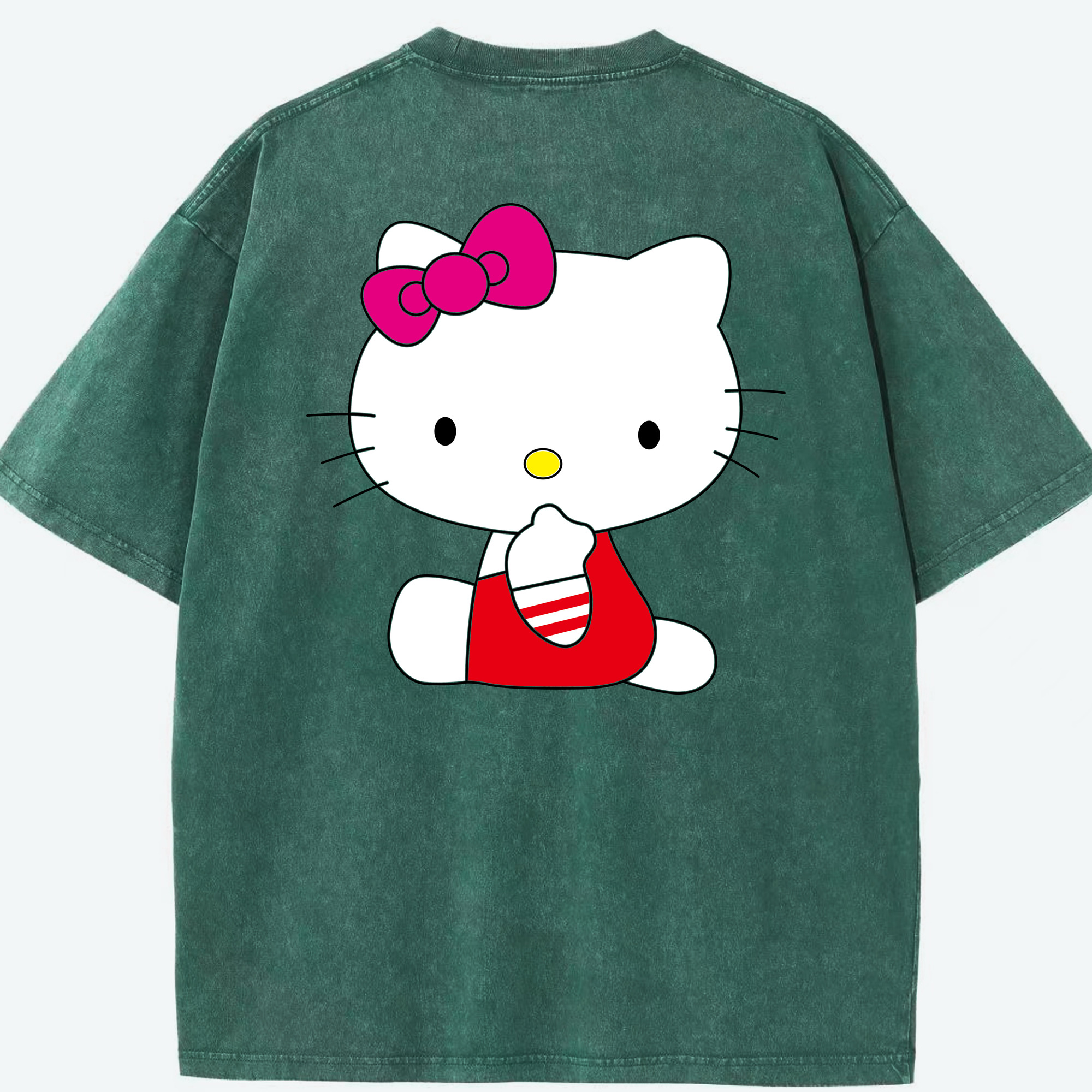 （画像用） Hello Kitty ハローキティ 綿100% ヴィンテージ風 半袖Tシャツ（背面プリント）
